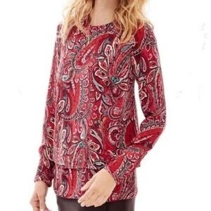 J. Jill Women's Tunic Top Paisley Red Floral Tiered Blouse SZ XL